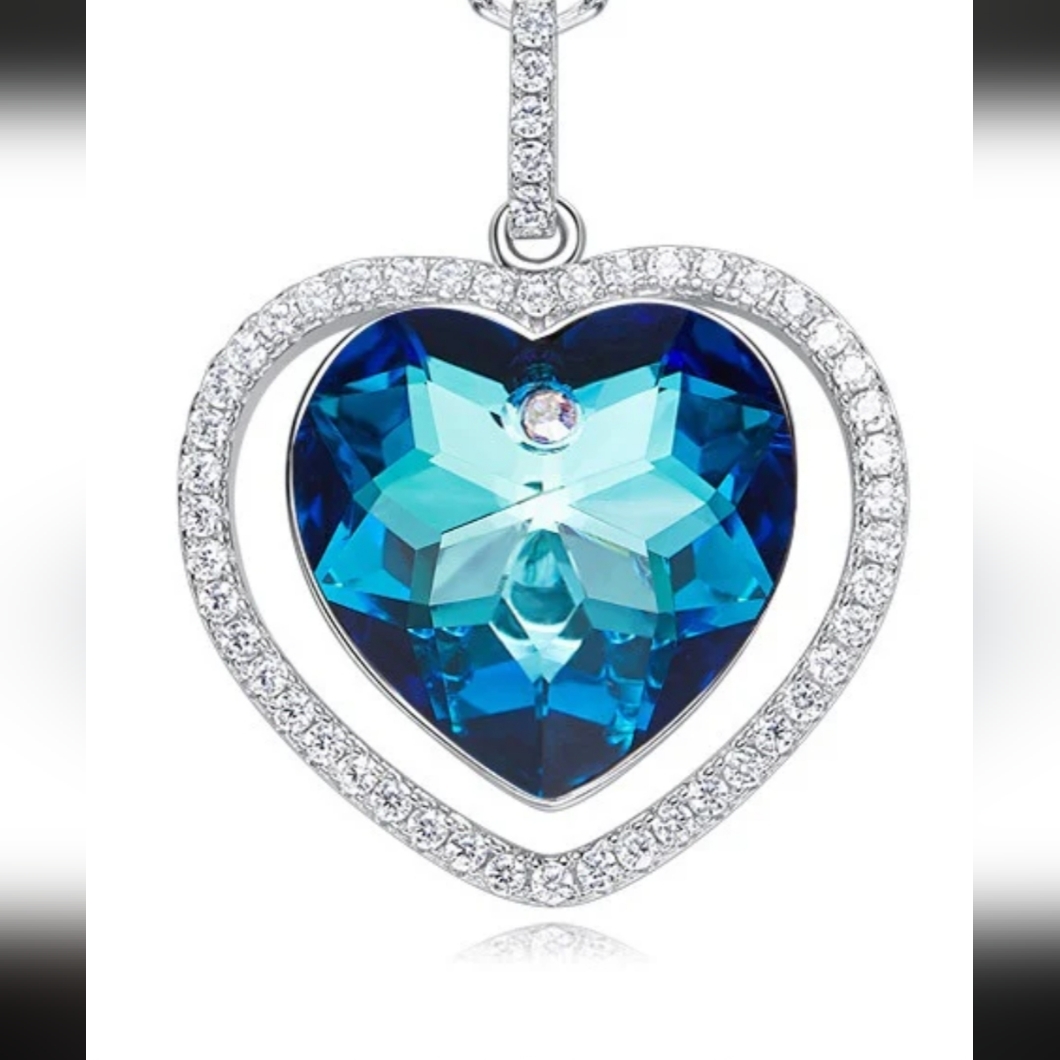 Radiant Blue Crystal Heart Necklace